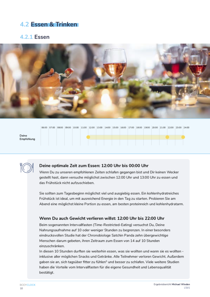 BodyClock Ergebnisbericht Michael Wieden Essenszeiten