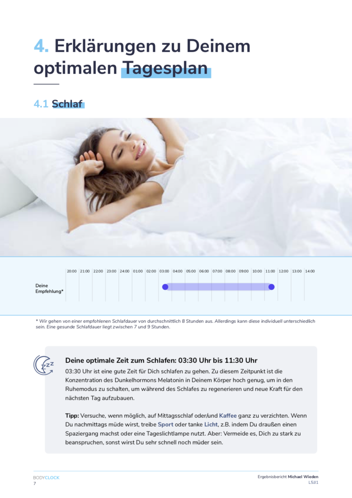 BodyClock result report Michael Wieden sleep